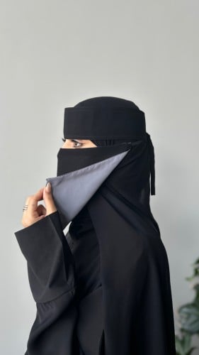عرض 2 طرحه ربط +2 نقاب مبطن رمادي وحرير اسود