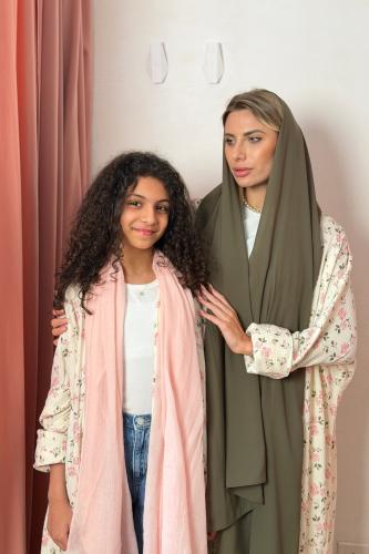 طقم عباية للأم والبنت Mommy & Me - مشجر ورد وردي