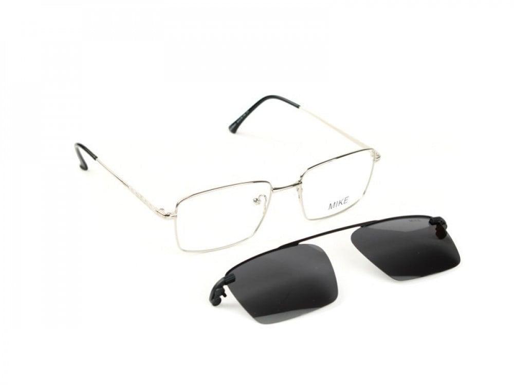 نظارة طبية ماركة mike باطار معدني فضي مع نظارة شمسية قابلة للفك