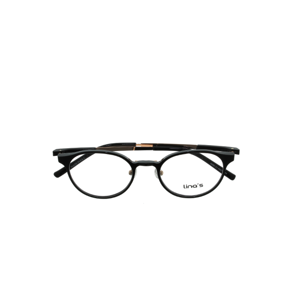 نظارة دائرية من ليناس بإطار أسود وذراع معدني أنيق مناسبة للمظهر العملي