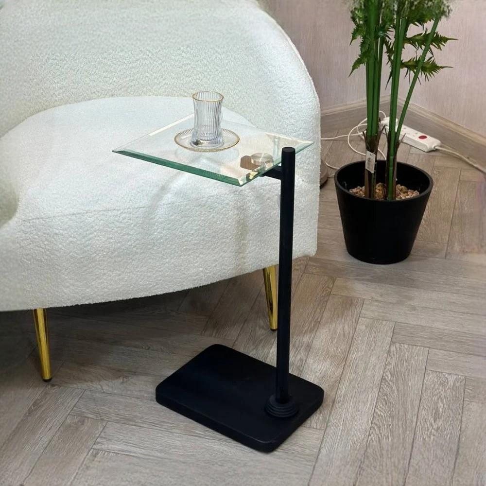 طاولة خدمة بقزاز مربع شفاف قاعدة مستطيل