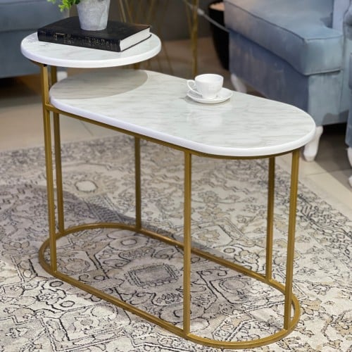 طاولة جانبية / خدمة خشب شكل رخامي حديد ذهبي