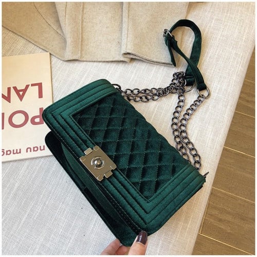 حقيبة كتف نسائية مخمل أخضر  Shoulder bag Green velvet