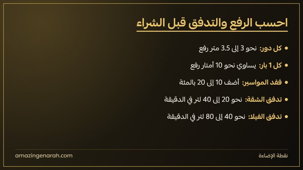 طريقة حساب الرفع والتدفق المطلوب لمضخة الماء