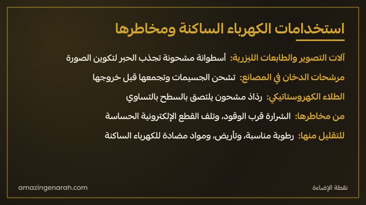 استخدامات الكهرباء الساكنة في آلات التصوير ومخاطرها