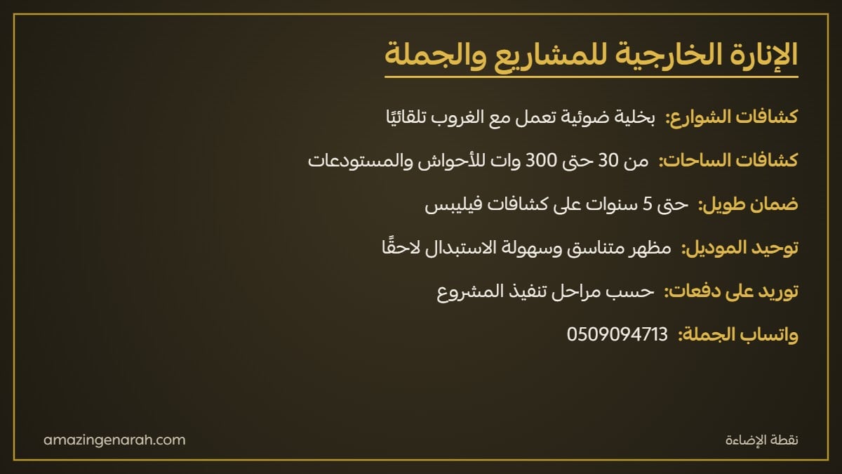 توريد الإنارة الخارجية للمشاريع والمقاولين وكشافات الشوارع بالجملة