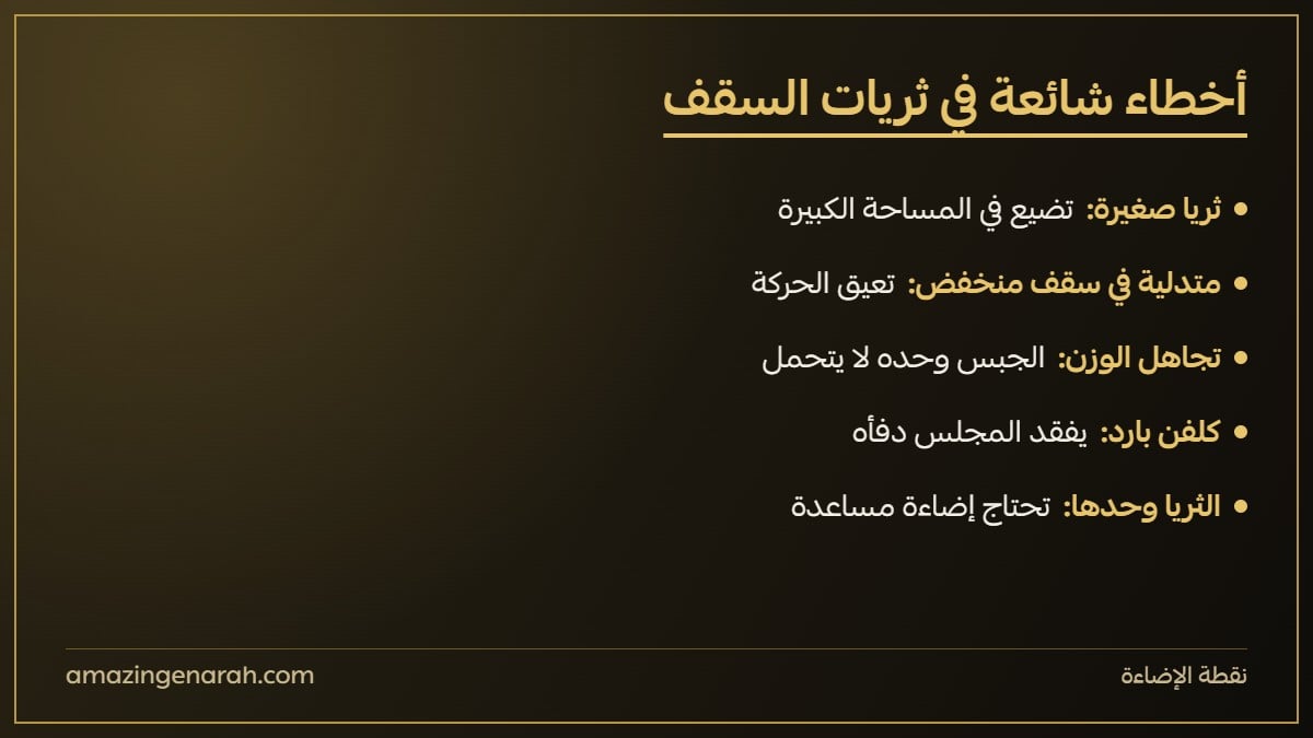 أخطاء شائعة عند اختيار ثريا السقف