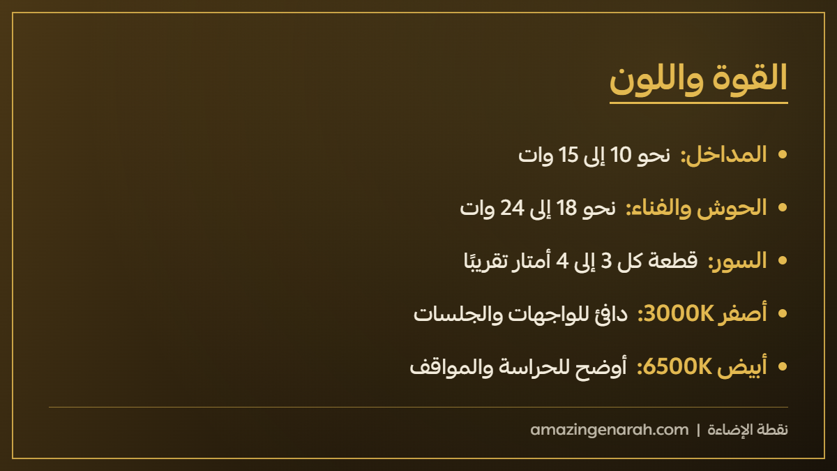 قوة ولون الإضاءة الجدارية الخارجية