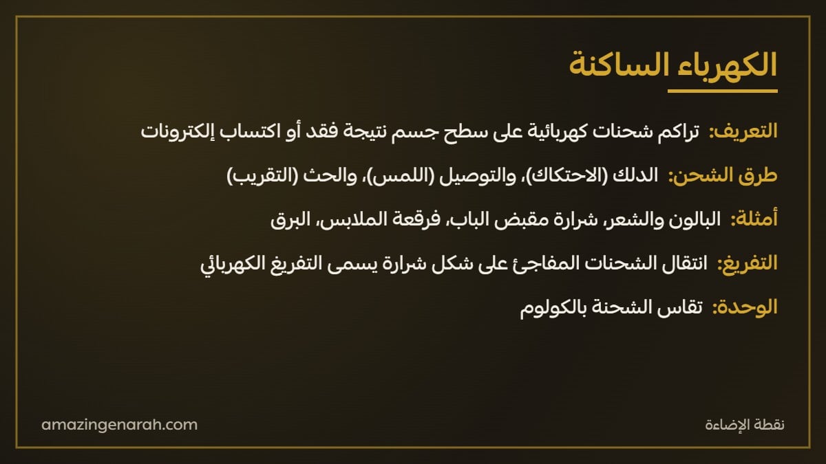 تعريف الكهرباء الساكنة وطرق الشحن وأمثلة عليها