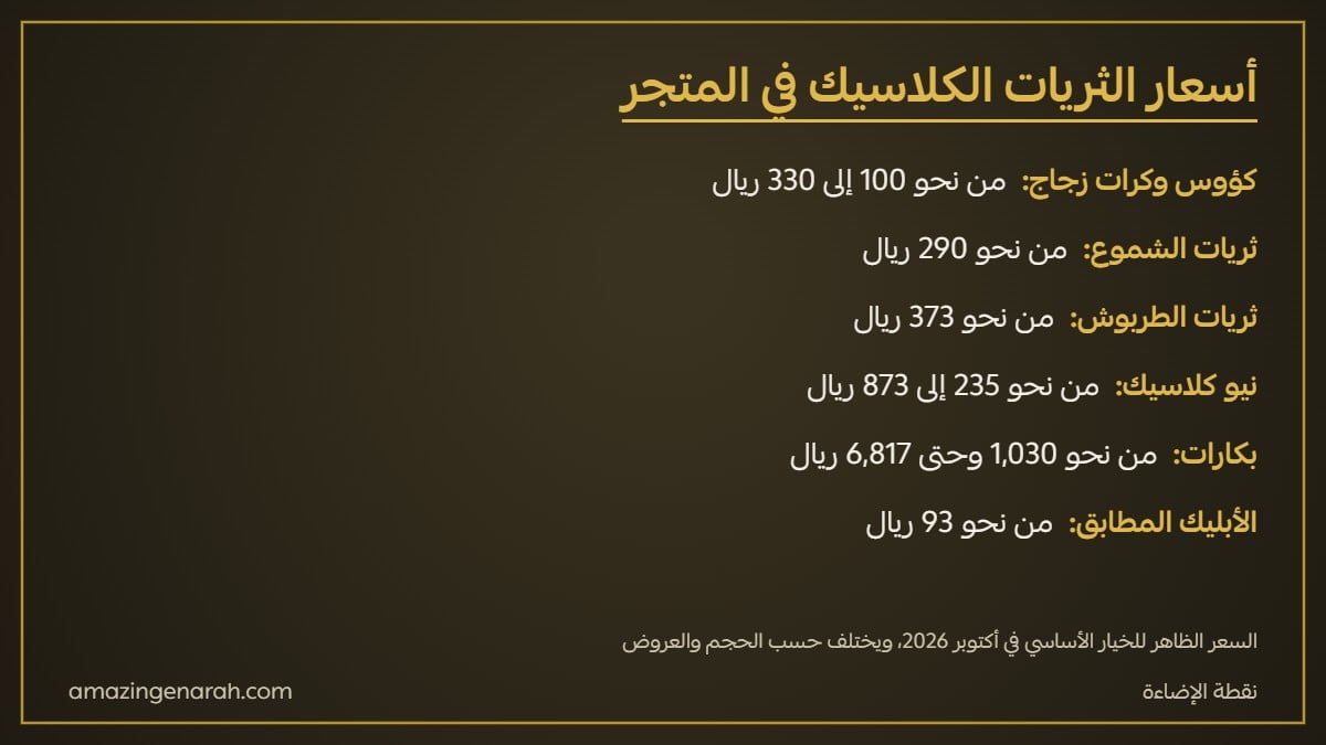 أسعار الثريات الكلاسيك في السعودية بكارات وطربوش ونيو كلاسيك