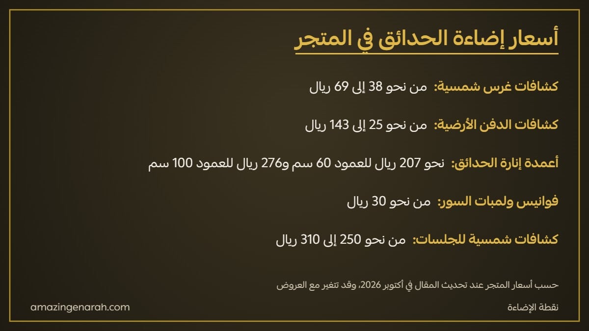 أسعار إضاءة الحدائق أعمدة وكشافات غرس ودفن في السعودية