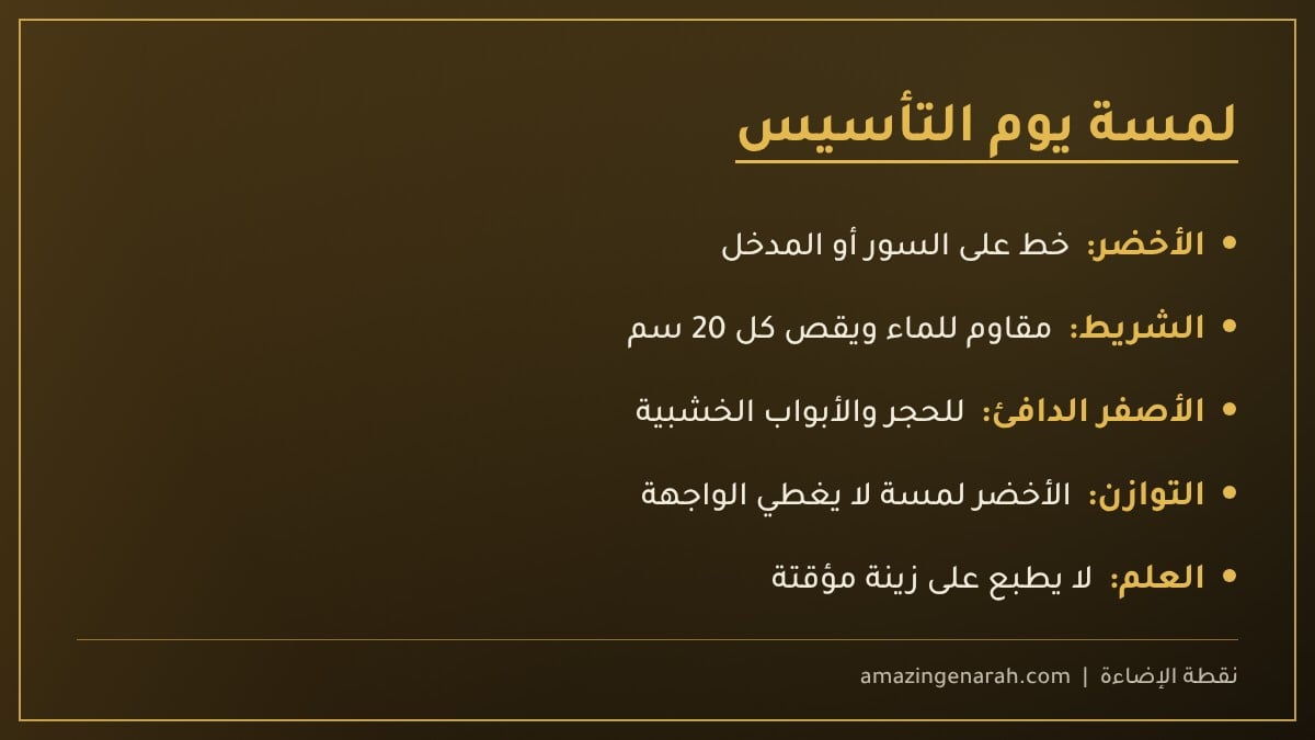 لمسة يوم التأسيس الخضراء في الواجهة