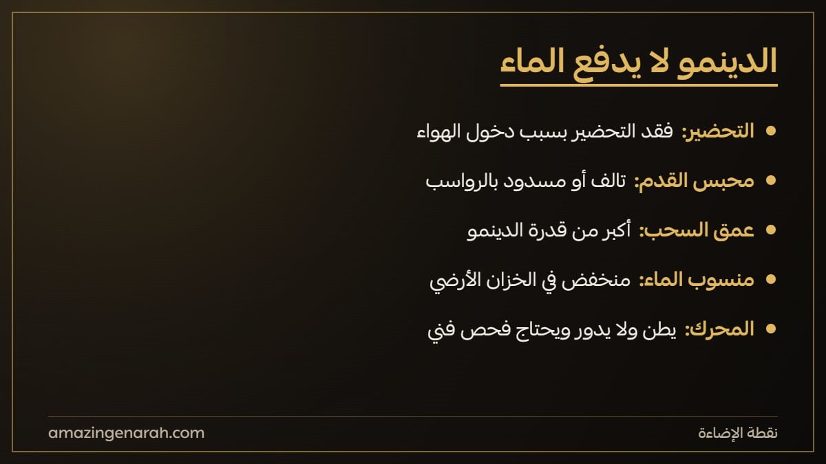الدينمو لا يدفع الماء: الأسباب والفحص