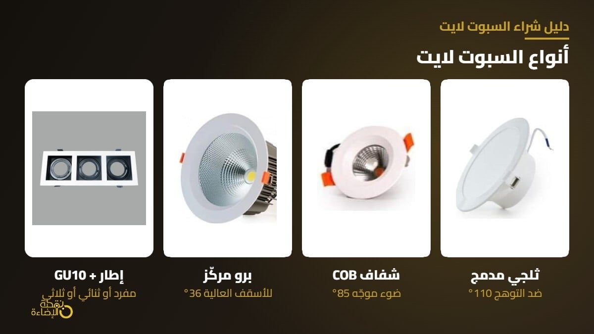 انواع السبوت لايت ثلجي وشفاف وبرو واطار ثلاثي