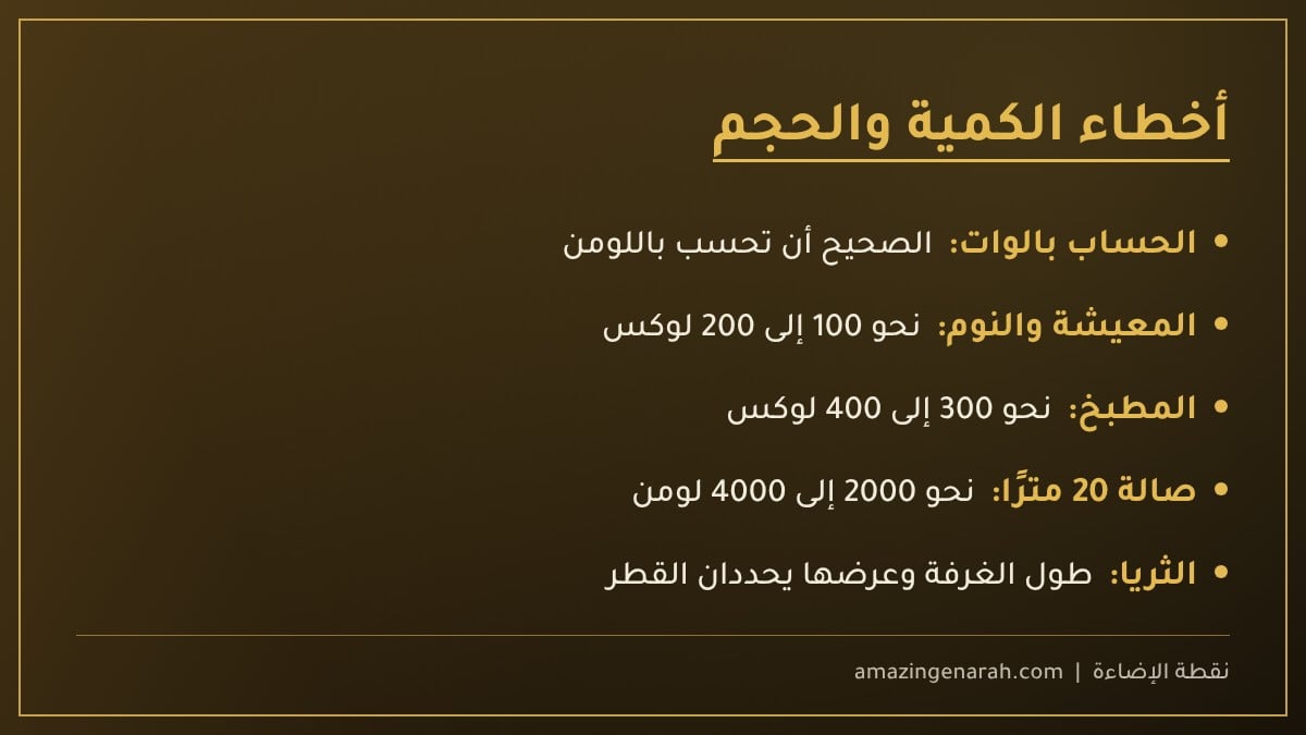 أخطاء كمية الإضاءة ومقاس الثريا