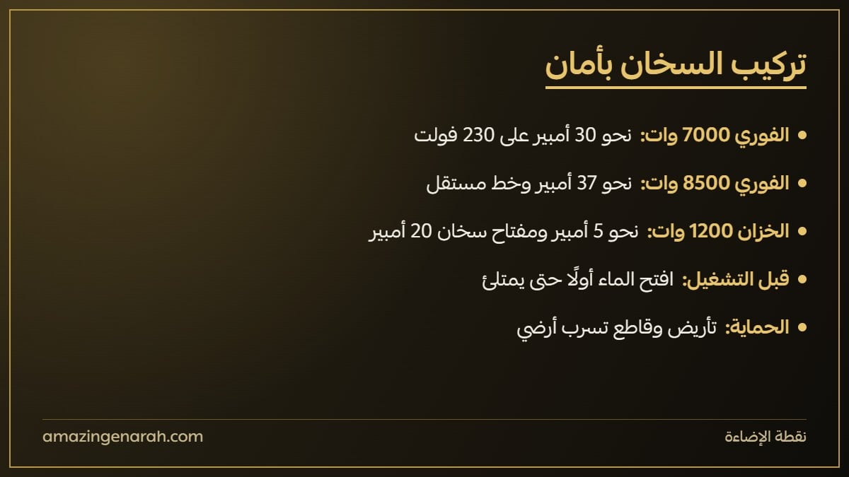 تركيب سخان الماء بأمان: الأمبير والسلك ومفتاح السخان