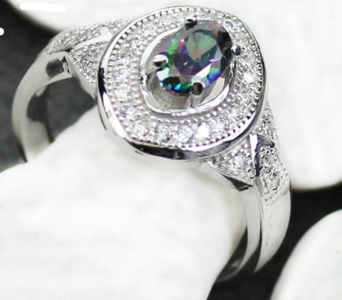 خاتم نسائي مطلي بالفضة ومزين بالزركون مقاس 7.25 أمريكي