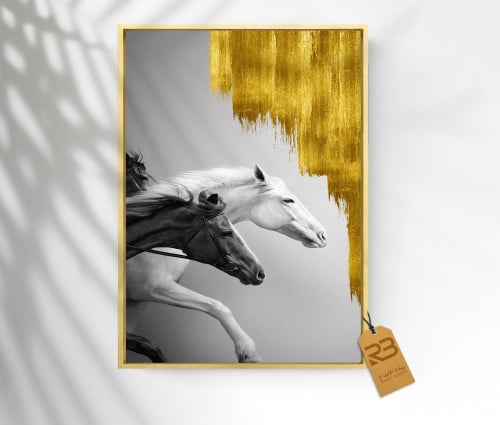 لوحة جدارية تصميم خيول مع الخطوط الذهبية (رقم المنتج RB-1)