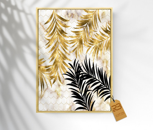 لوحة جدارية تصميم سعف النخيل الذهبي مع الاسود (رقم المنتج RB-3)