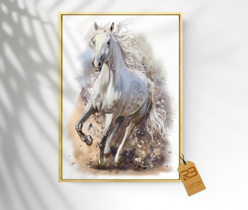 لوحة جدارية تصميم خيل عربي أبيض  (رقم المنتج RB-9)