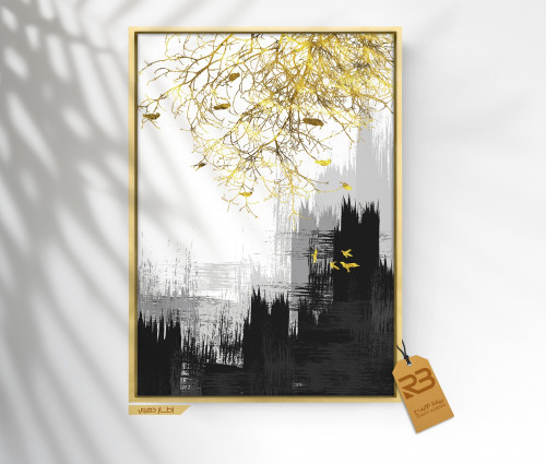 لوحة جدارية تصميم أوراق الشجر الذهبية (رقم المنتج RB-34)