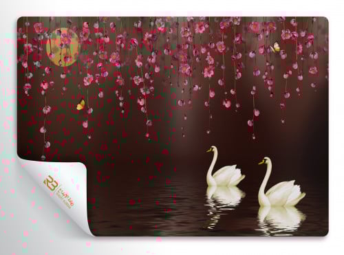 ورق جدران تصميم ورد وطائر الاوز (رقم المنتج RB-H40)