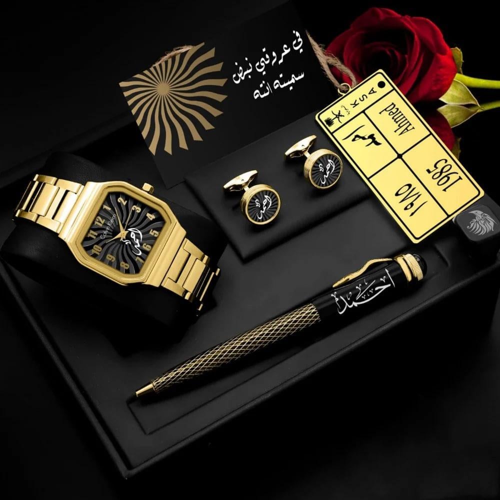 اطقم هدايا ساعات رجالية فخمة بتصميم عصري تصميم الإسم حسب الطلب