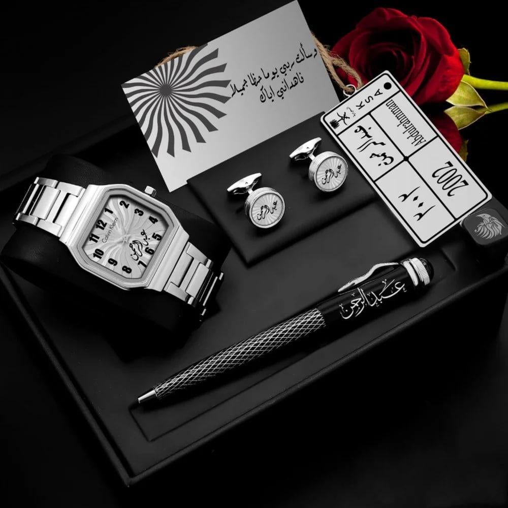 اطقم هدايا ساعات رجالية فخمة بتصميم عصري تصميم الإسم حسب الطلب