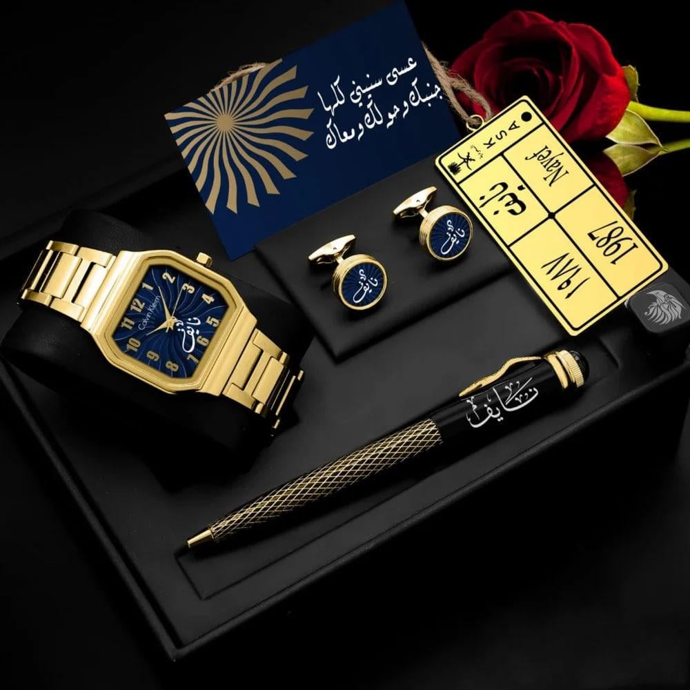 اطقم هدايا ساعات رجالية فخمة بتصميم عصري تصميم الإسم حسب الطلب