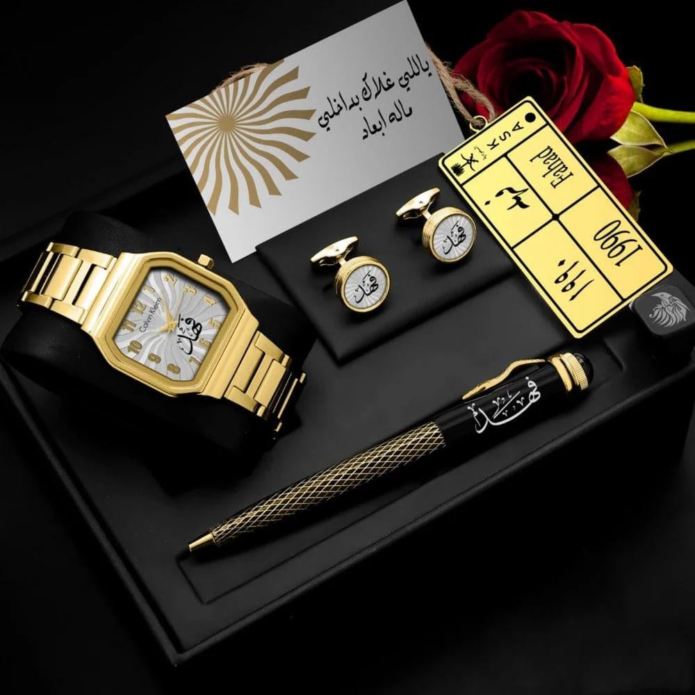 اطقم هدايا ساعات رجالية فخمة بتصميم عصري تصميم الإسم حسب الطلب