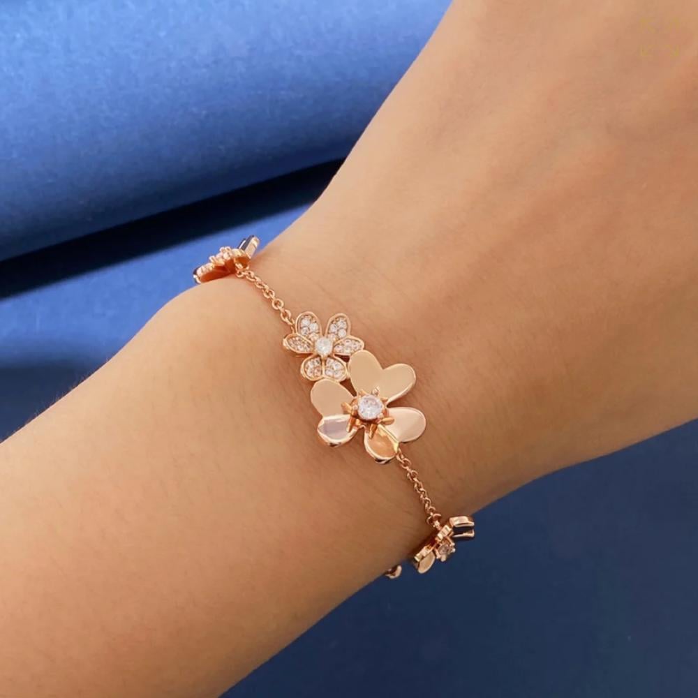 Van Cleef Arpels Frivole Pink Flowers Mini Studded Bracelet