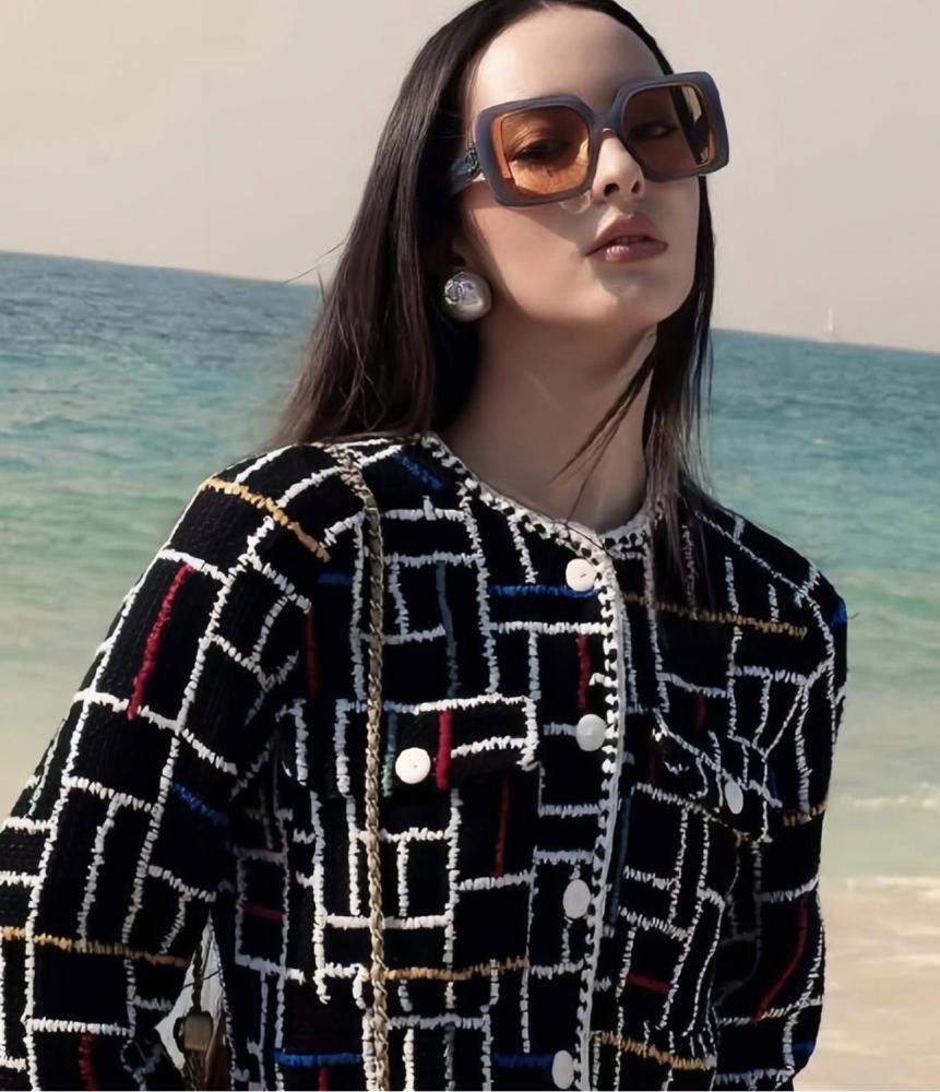 2025 Chanel Jacket Color Block Embroidered Tweed Jacket
