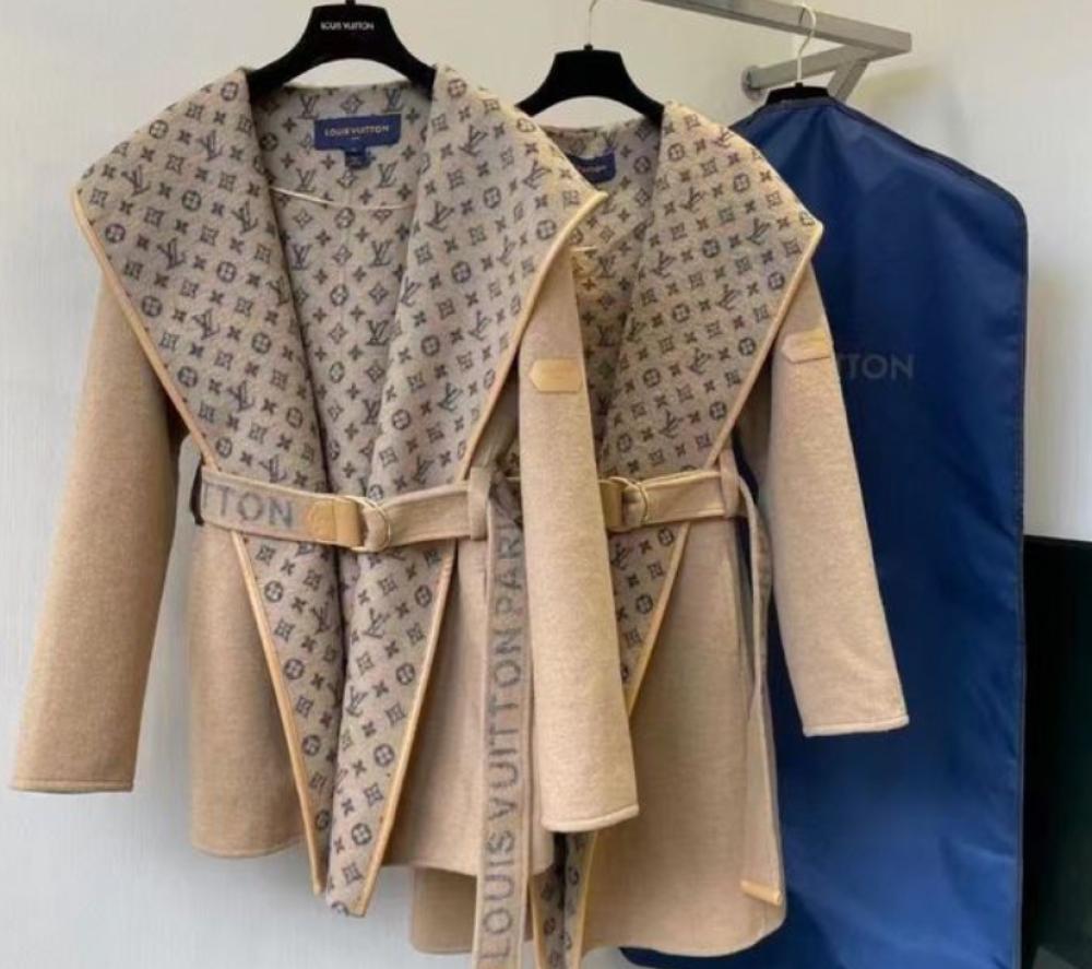 Louis Vuitton Beige Short Wrap Coat with Belt - TEBOUGIE