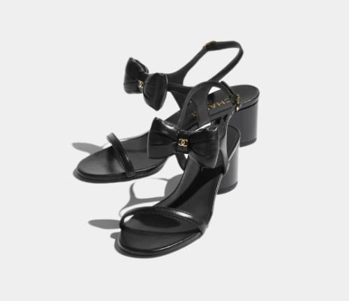 2025 Chanel black leather bow sandals - TEBOUGIE