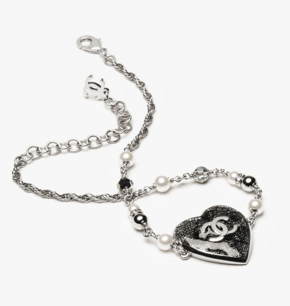 2025 Chanel Choker Necklace Metal Silver Black Lace - TEBOUGIE