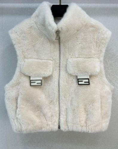 Fendi White Fur Gilet with Gold Metal FF Hardware - TEBOUGIE
