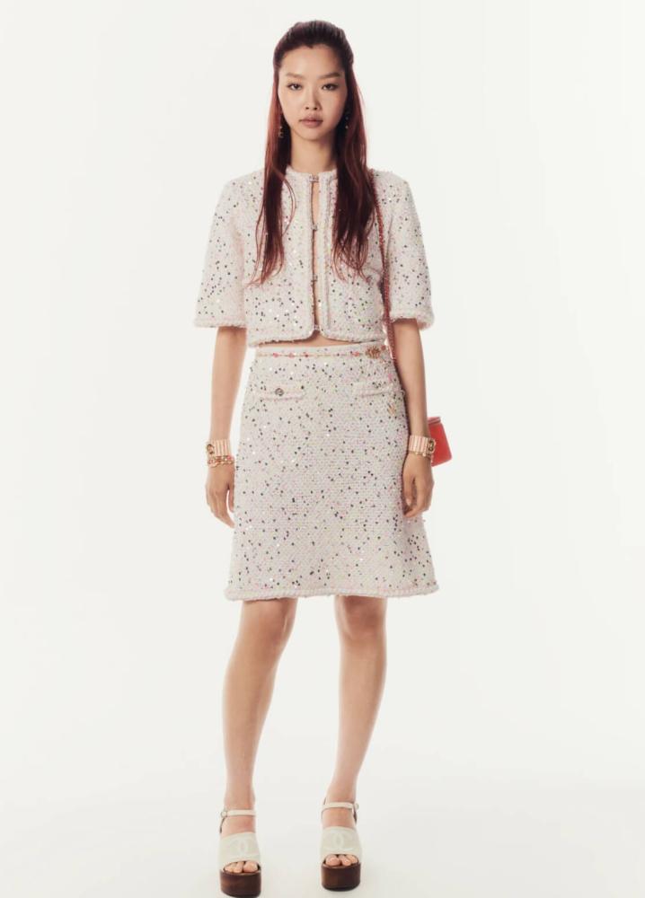 2024 Chanel Cotton Blend Jacket White Sparkling Sequins 2024 Chanel Cotton Blend Jacket White Sparkling Sequins