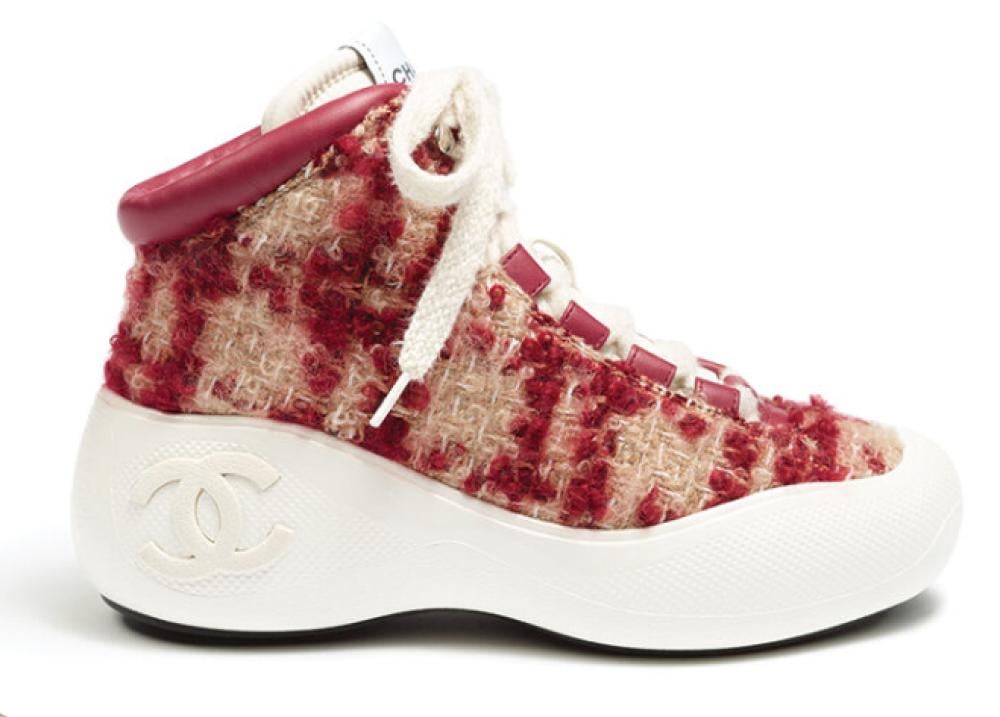 2024 Chanel Sneakers Tweed Wool Leather Beige Burgundy TEBOUGIE