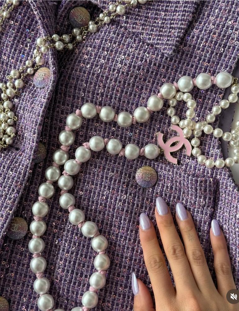 2024 Chanel Ghillie Vest Tweed Glitter Purple Silver TEBOUGIE