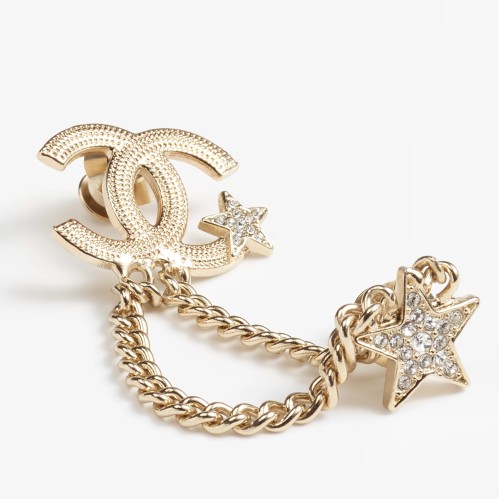 国内即発 CHANEL タイムレス メタル ＆ レザー brooch GOLD & BK Chanel Gold Metal, Imitation Pearl, Black Rhinestone CC Logo
