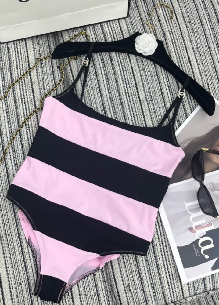 2024 Chanel Jersey Stretch Swimsuit Black Pink - TEBOUGIE