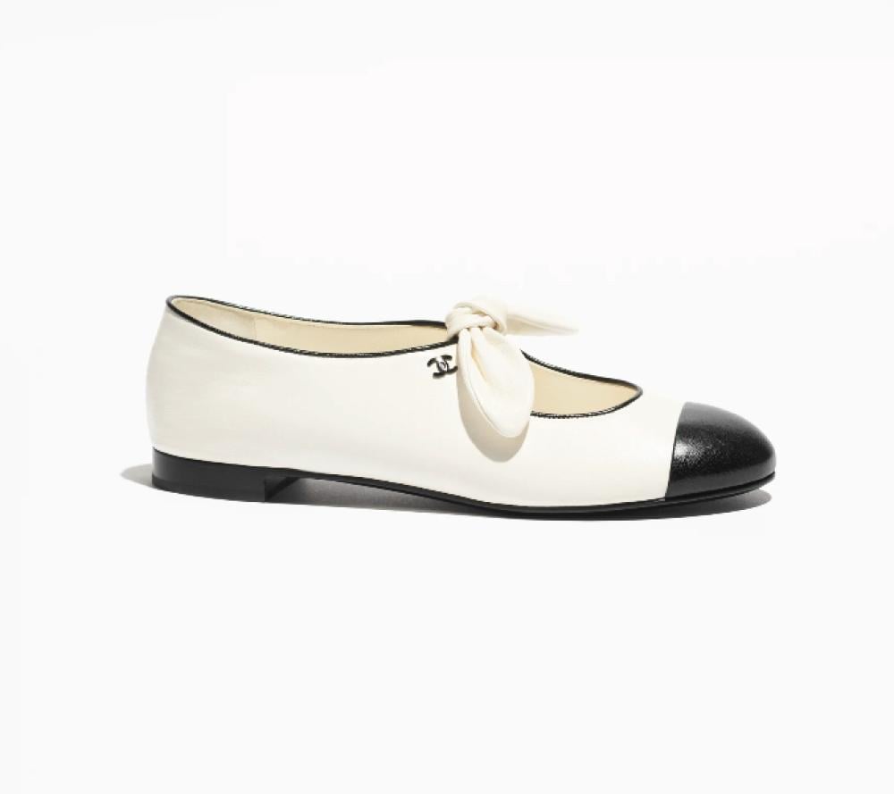 Chanel Mary Jane Shoes White, Black Leather - TEBOUGIE