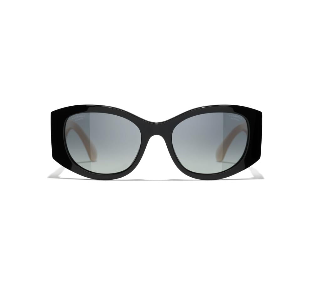 Chanel sunglasses with oval frame, black and beige - TEBOUGIE