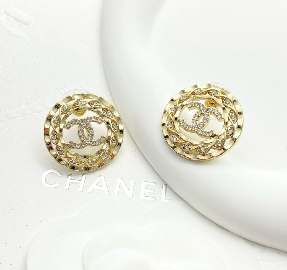 2025 Chanel Crystal Gold Hoop Earrings - TEBOUGIE