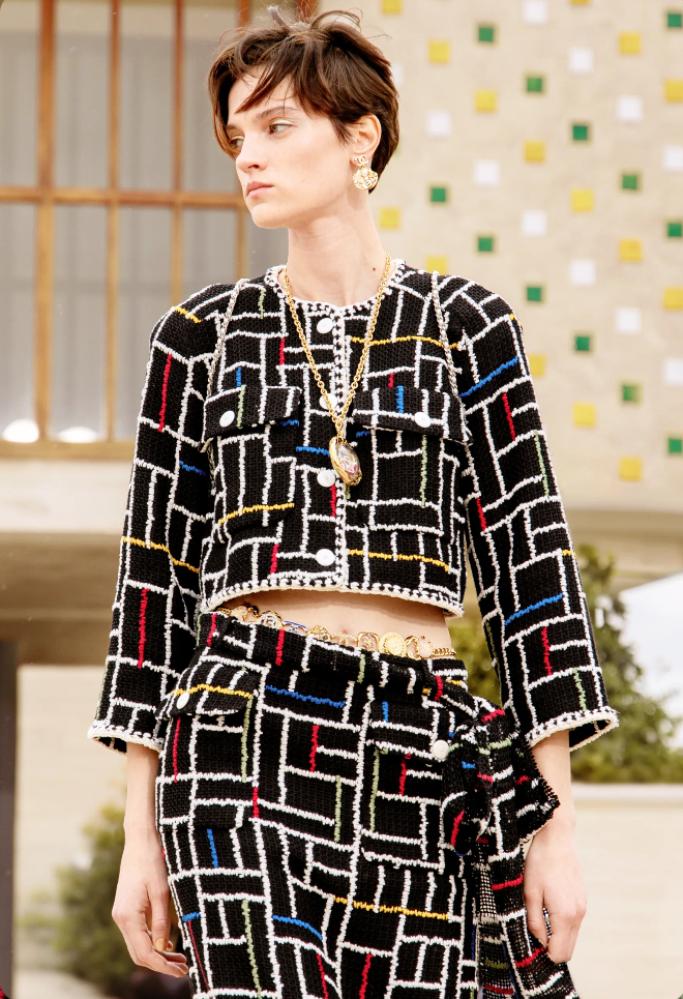 2025 Chanel Jacket Color Block Embroidered Tweed Jacket