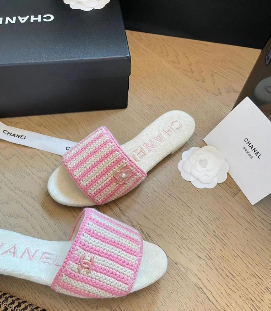 2024 Chanel pink crochet open toe sandals TEBOUGIE