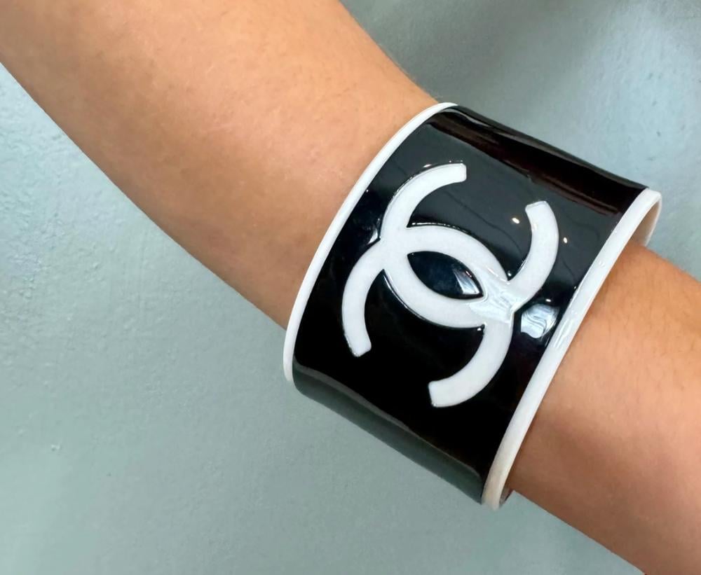 2023 Chanel Wide Black Resin Bracelet - TEBOUGIE
