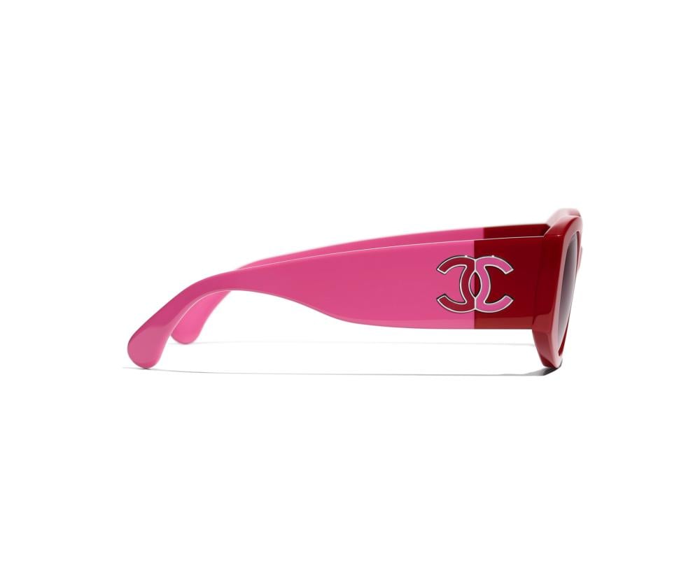 Chanel Rose Red Oval Frame Sunglasses - TEBOUGIE