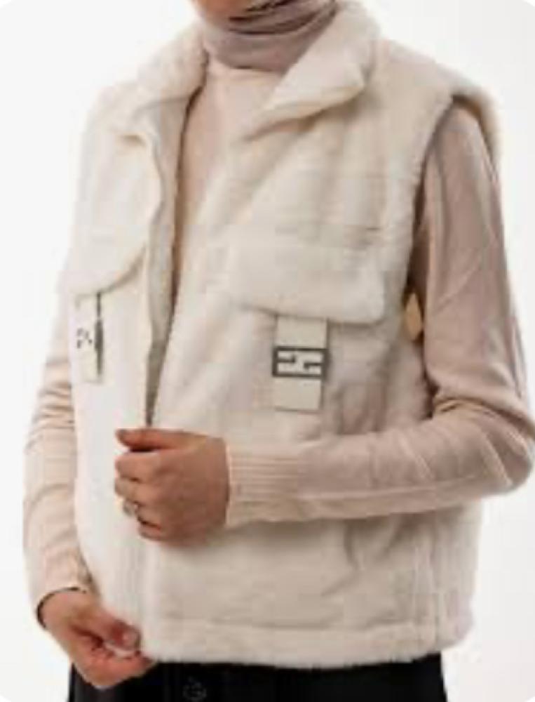 Fendi White Fur Gilet with Gold Metal FF Hardware - TEBOUGIE