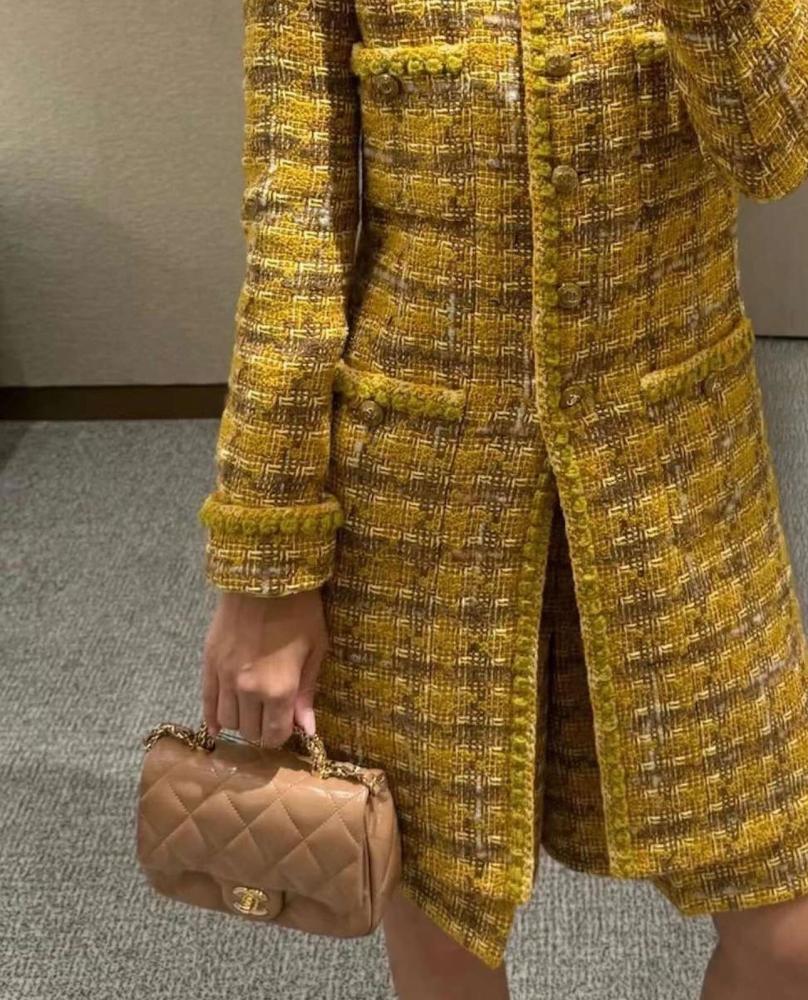 2024 Chanel Yellow Wool Tweed Coat TEBOUGIE